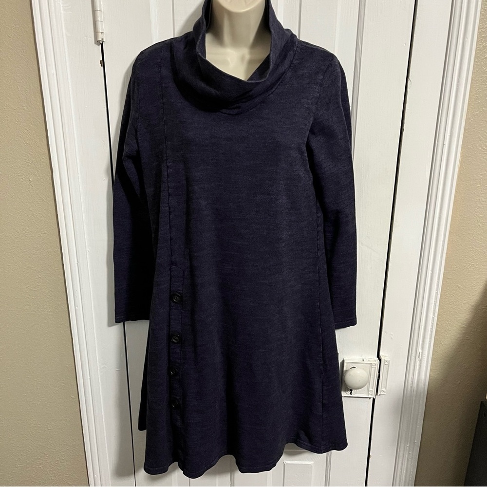 Cut Loose Blue Funnel Neck Dress Faux Buttons Small B